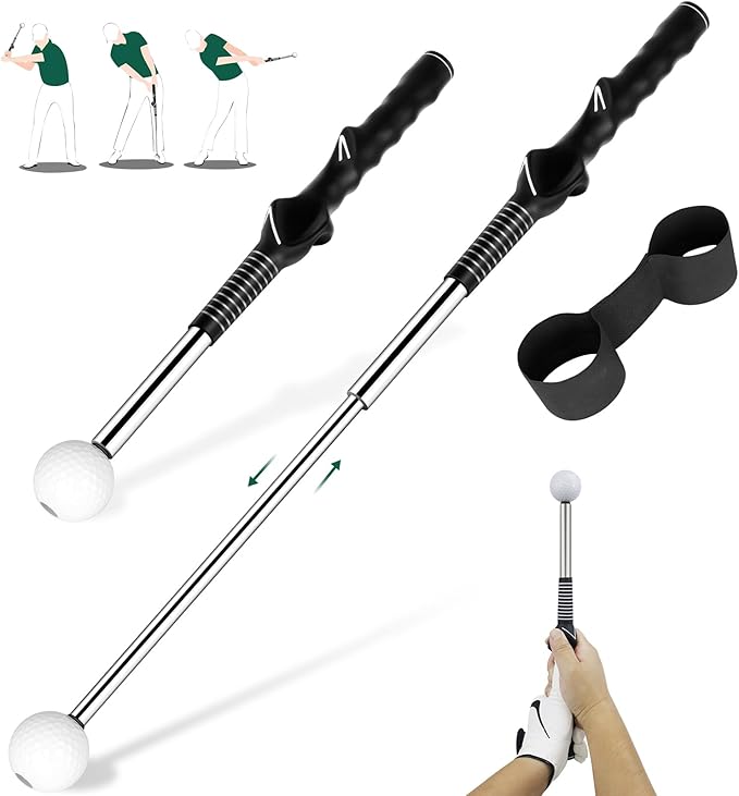 Golf Grip Swing Training Aid - Retractable Click Club Trainer Indoor Practice