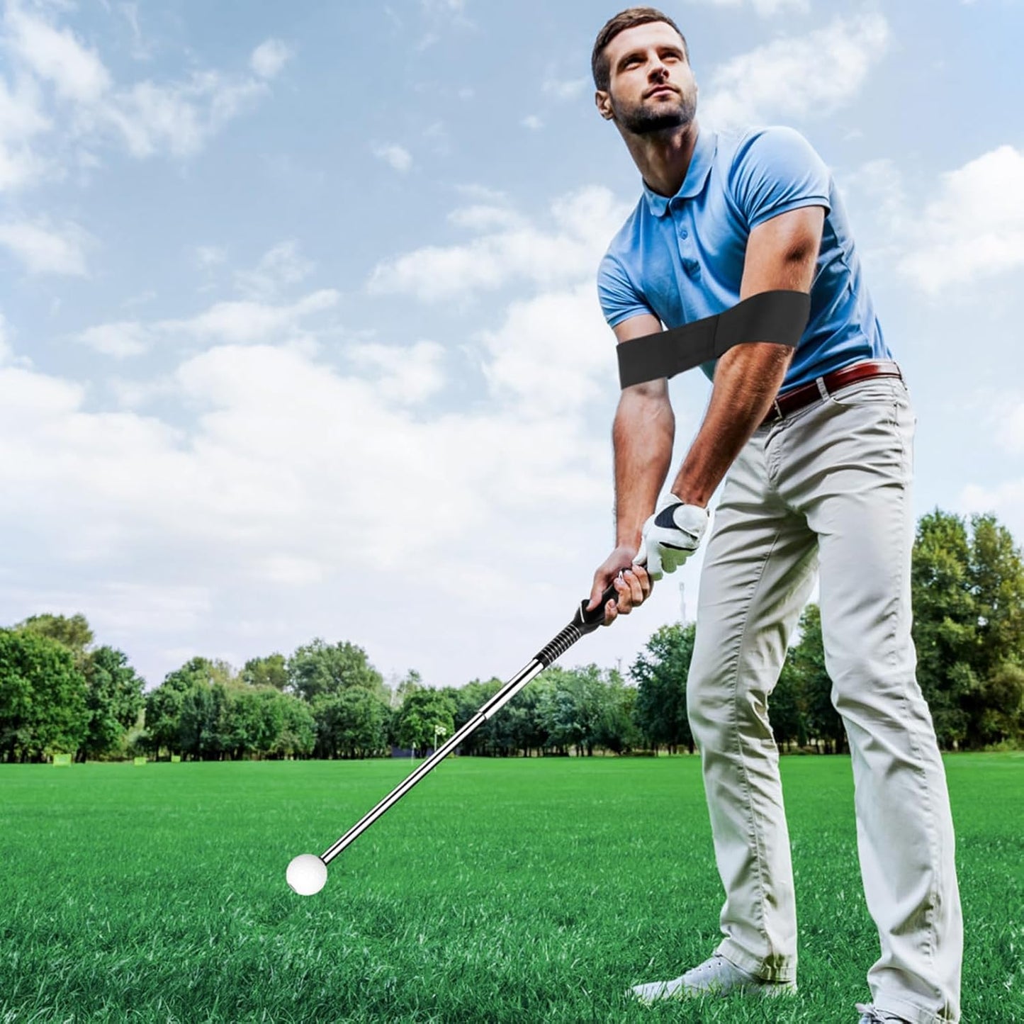 Golf Grip Swing Training Aid - Retractable Click Club Trainer Indoor Practice